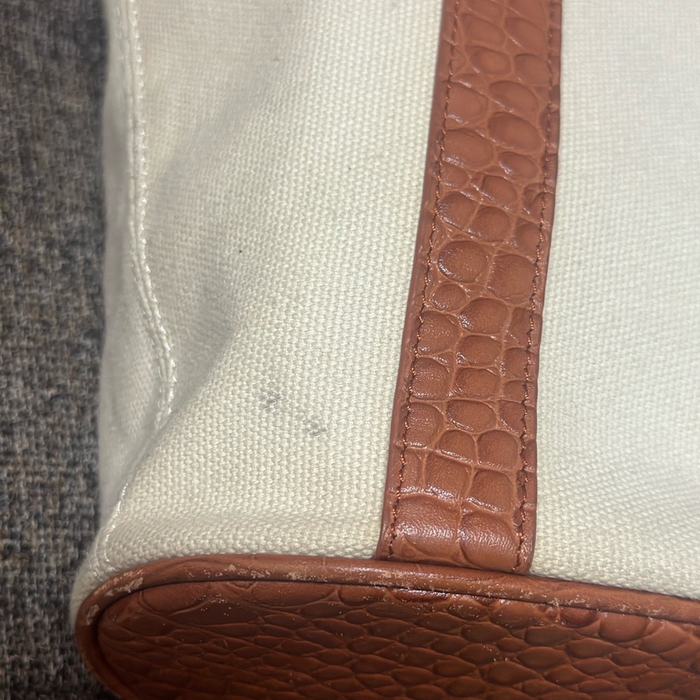 Sancia Minka Canvas and Croc Embossed Cowhide Leather Tote Bag In Cognac/White - Picture 15 of 16